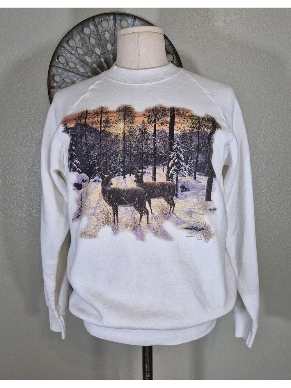 Vintage 90’s Deer Nature Sweater Jeff Tift Impulse Wear L Made In USA Wildlife